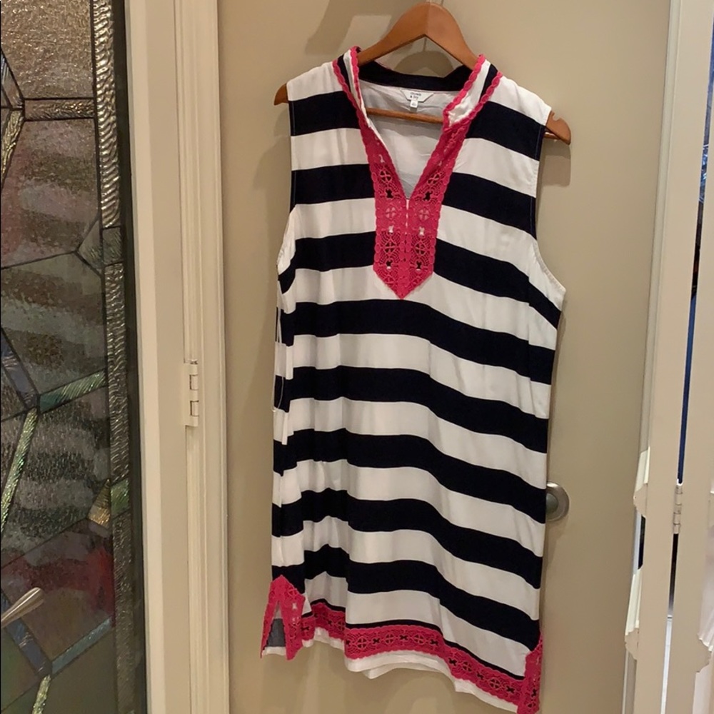 Navy and white stripe shift dress